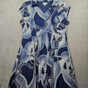 Signature Robbie Bee Dress Womens XL Blue Chain Rope Print Textured Nautical